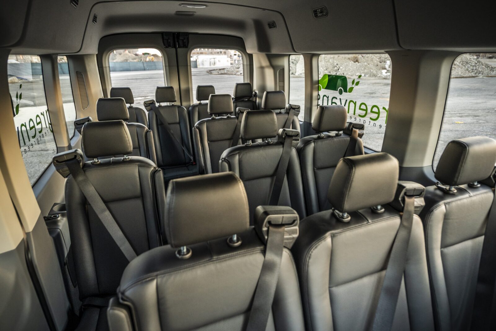 Greenvans 15 Passenger Van Interior Full Seating 1600x1067 