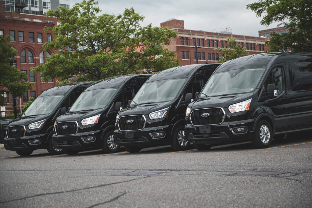 A row of Ford Transit business van rentals 