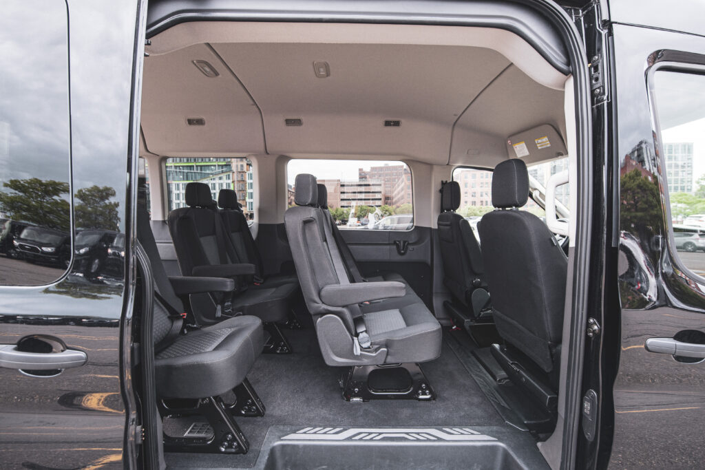 Spacious interior of a Greenvans luxury van rental in Nashville