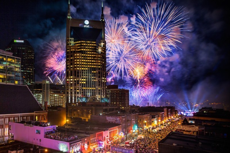 4th of July fireworks over Broadway Ave, Nashville