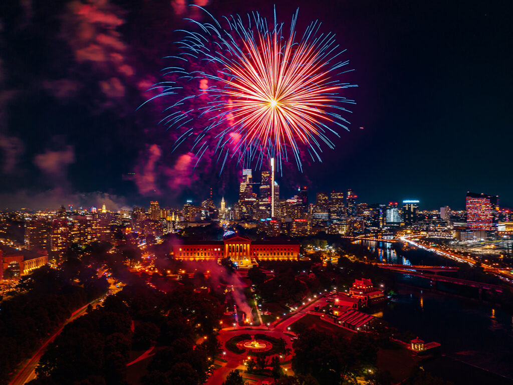 4th of July fireworks over the Philadelphia Art Museum