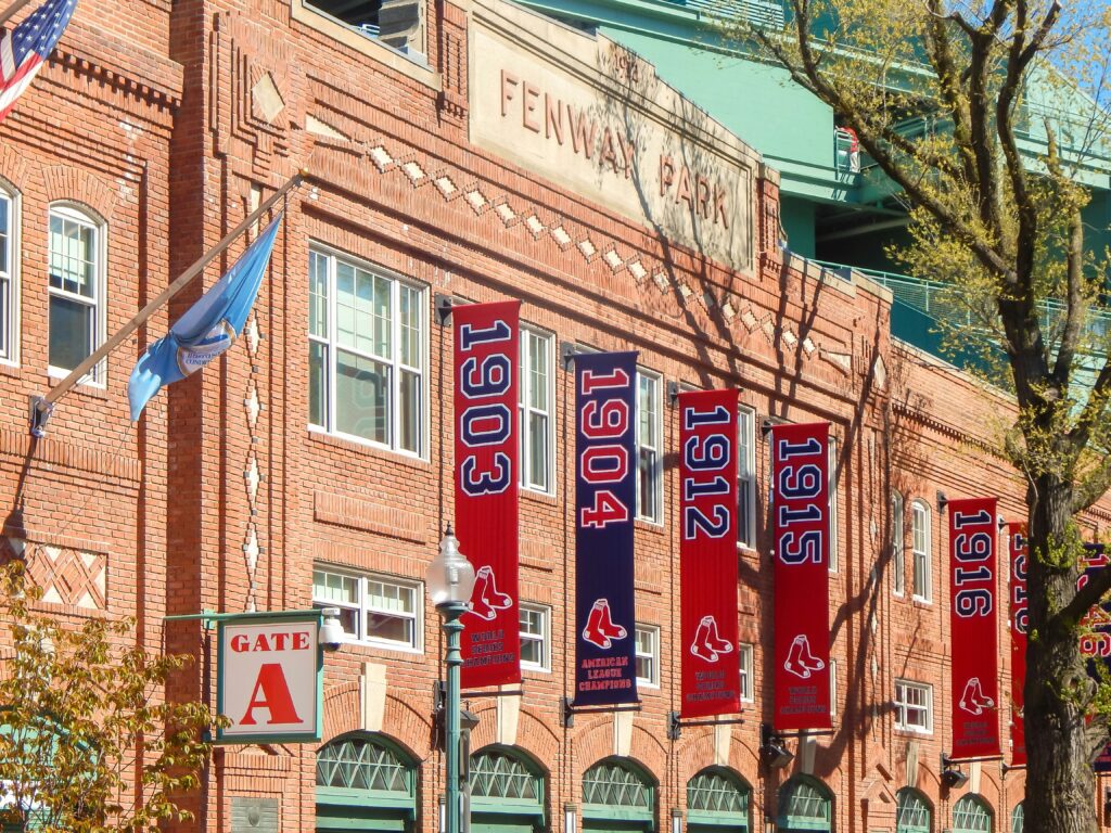 The outside facade of Fenway Park in Boston