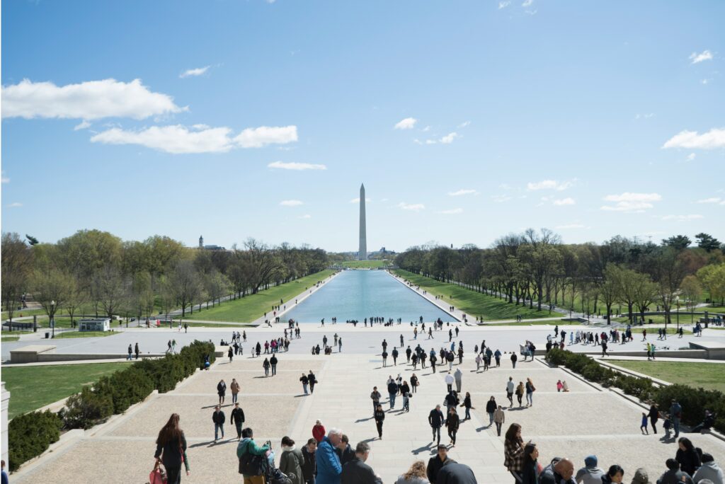 Arriving to Washington Monument in a luxury van rental in DC