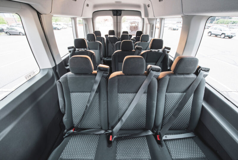 Interior of a Ford Transit full-size van rental with Greenvans