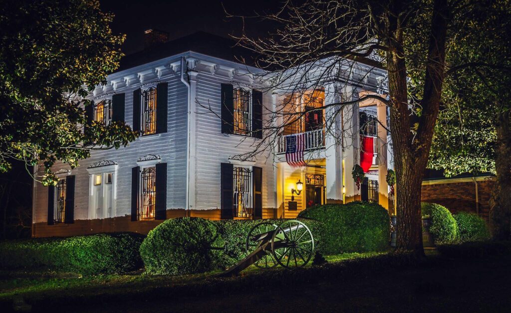 Lotz House at night in Franklin, TN, an excellent day trip from Nashville.