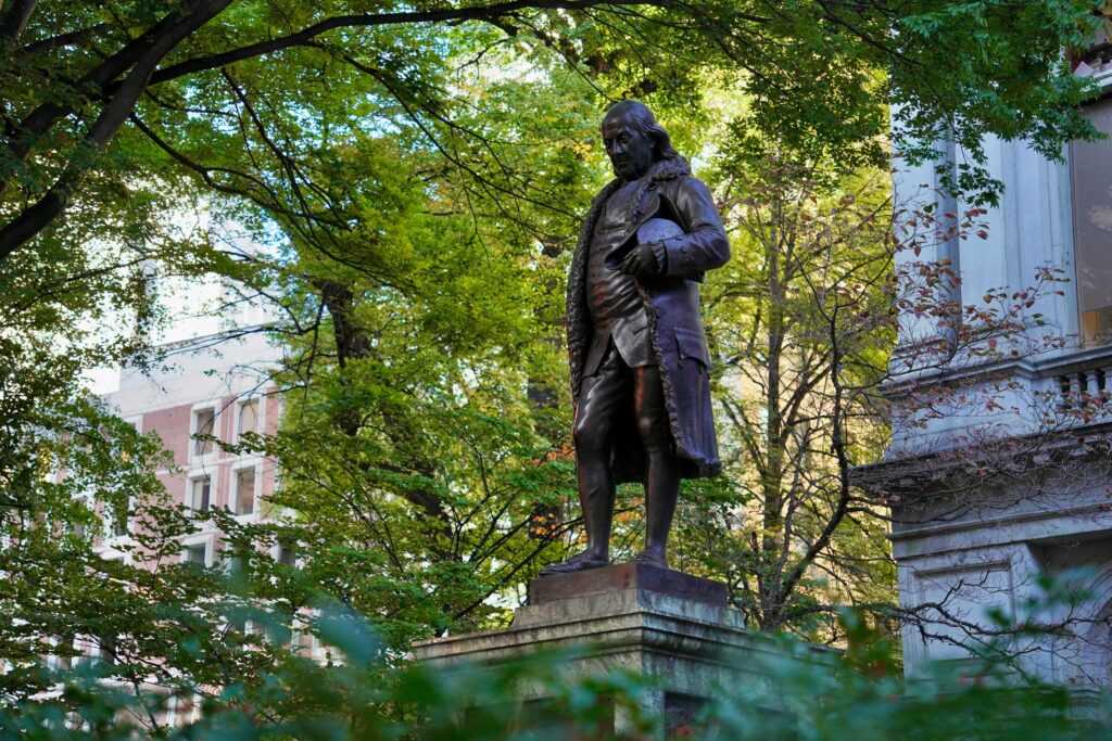 A statue of Benjamin Franklin on the Freedom Trail in Boston