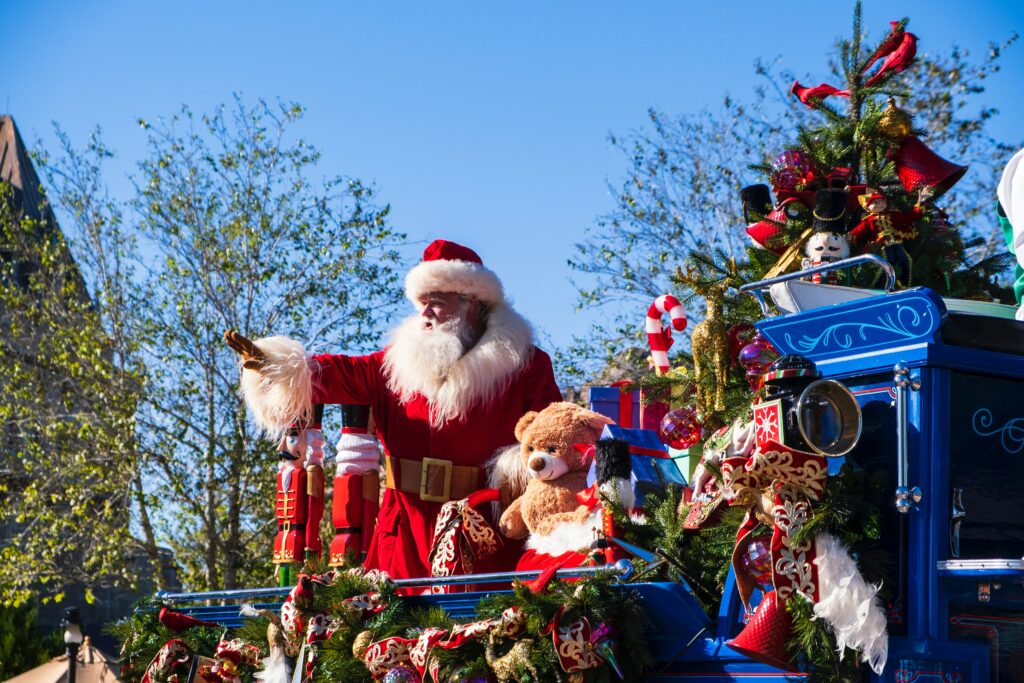 Santa from his sleigh during a parade in sunny Florida