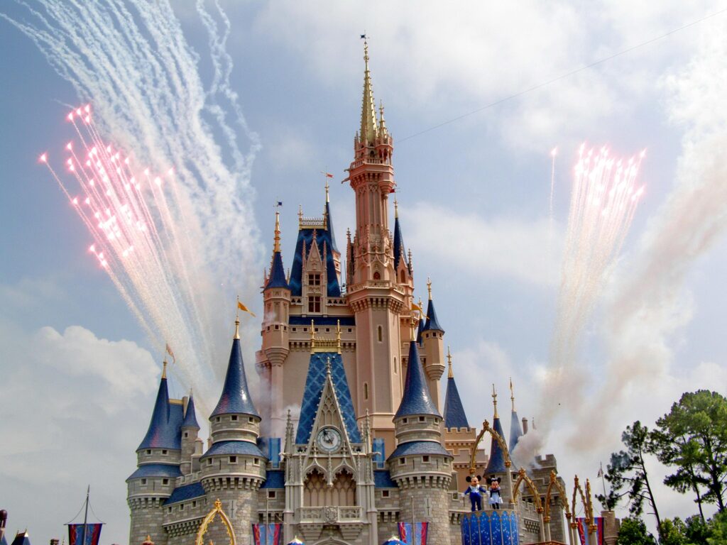 fireworks in sky over Disney World castle in Orlando Florida