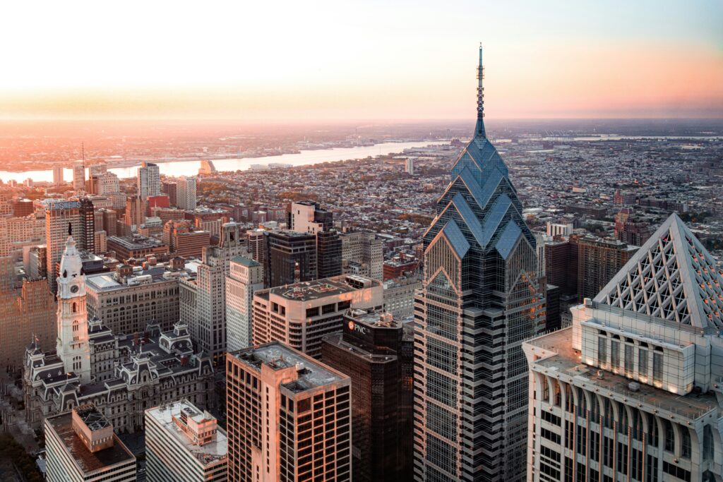 Philadelphia skyline at sunset